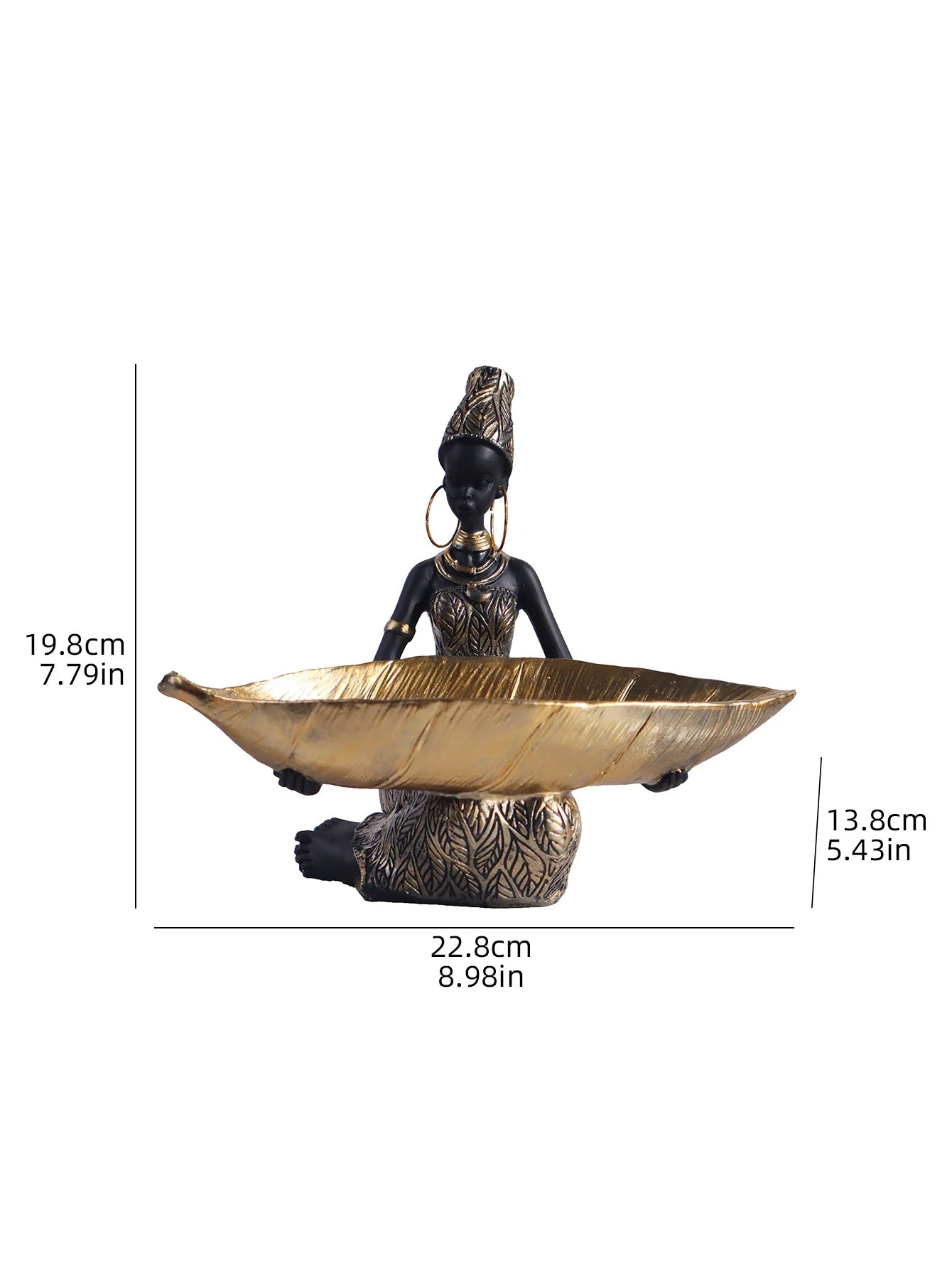 African Girl Sculpture with Leaf Plate – Vintage Decorative Storage Tray for Home & Office